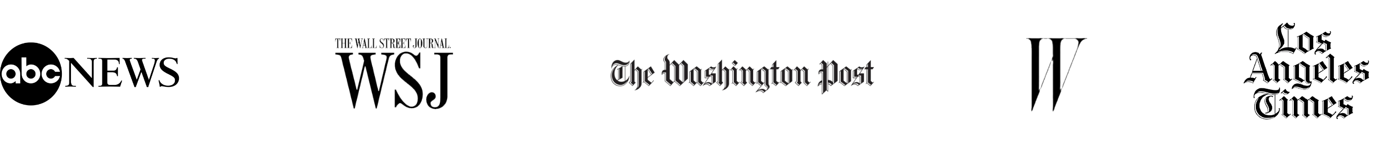 Media logo - ABC News, The Wall Street Journal, The Washington Post, W, & Los Angeles Times